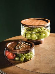 Creative Cute Fruit Plate Living Room Home Use Saman Wood Dry Fruit Plate Double Layer Glass Nut Plate Snack Plate Storage Box