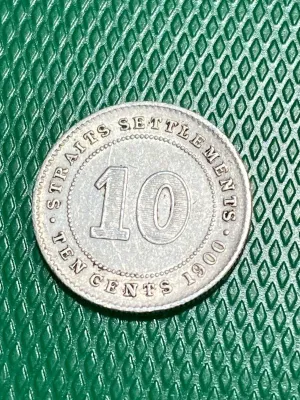 Rare!!! 1900 Queen Victoria Straits Settlements 10 cents Silver coin
