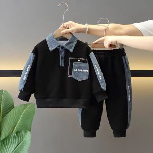 Bộ Áo Nỉ Bé Trai Mới Bộ Quần Áo Trẻ Em Xuân Thu Thường Ngày Áo Chui Đầu + Quần Hai Mảnh Thiếu Niên Đan Bộ Đồ 4-12 Tuổi