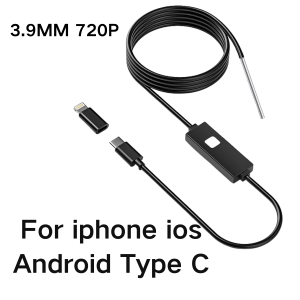 3.9mm Endoscope Camera Android Iphone IOS Car Sewer Inspection Borescope Camera for Smartphones Type-C and IOS