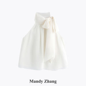 Elegant Bow Tie Halter Sleeveless Tank Top Summer Stylish Ribbons