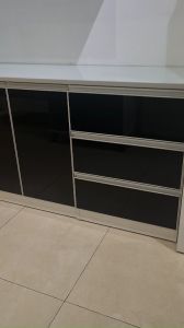 Kitchen Low Cabinet With Glass Door And Glass Top