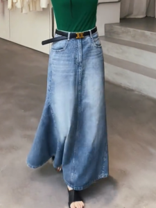 MANMI | Slimming Versatile Blue Denim A-line Skirt Long High Waist
