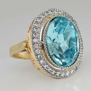 Huitan Women Oval Shaped Ring Two Tone Luxury Party Daily Versatile Accessories Inlaid Shiny Blue CZ Promise Charming Jewelry
