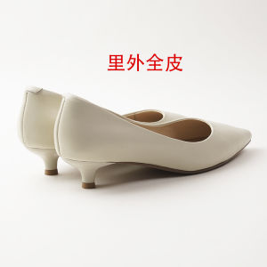 Leavesomething Memory รองเท้าทํางานหญิงรองเท้าส้นสูง 3 ซม. ของแท้ หนัง สัมภาษณ์การเดินทางในสํานักงาน ฤดูใบไม้ผลิ สีดำ หัวแหลม