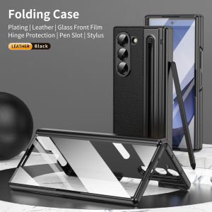 VIETAO For Samsung Galaxy Z Fold 7 Leather Phone Case With Hinge Protection Z Fold 6 Case With Front Screen Film Protector+Pen