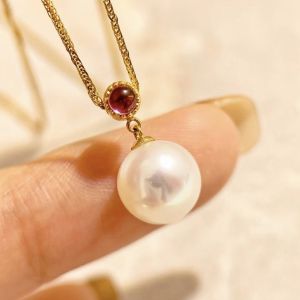 Montagne Jewelry 18k Gold Pendant Natural Tourmaline Inset Design Fine Jewellery Natural 12mm White Pearl Pendant Gold Necklace