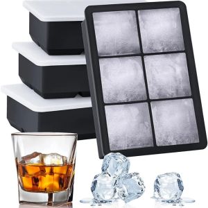 Square Ice Cube Mold 4/6/8 Grid Large Food Grade Silicone Ice Cube Tray with Lid Reusable DIY Ice Cube Making Machine for Cocktail Whiskey Frozen Drinks