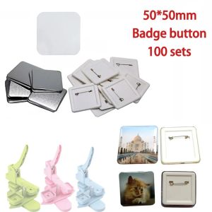 100pcs Square DIY Blank Pin Button Badge Material 50x50mm Badge Button Making Parts Punch Press Machine Supplies Art Craft