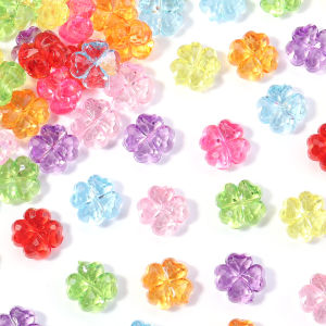 50-100pcs Acrylic Transparent Crystal Straight Hole Cute Four-Leaf Clover Beads 11mm for Phone Chain Necklace Bracelet Supplies