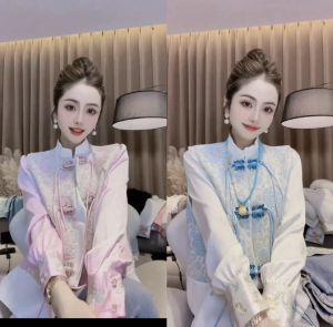 New 2025 Spring Chinese Style Fringed Button Vest Shirt Set Women Heavy Embellished Diamond Two Piece Set Fashionable Ensemble