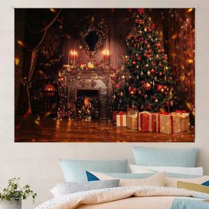 VIKAMA Vintage Sang Trọng Ánh Sáng Vàng Giáng Sinh Lò Sưởi Tường Thảm Cây Lớn Thanh Lịch Ngày Lễ Trang Trí Nhà Polyester Mềm Mại Mantel Nghệ Thuật