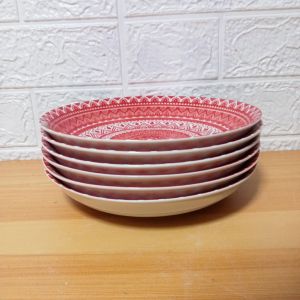 SET FOR 6 PIECES CERAMIC BOHO RED FRUIT PLATE SIZE 8 INCHES