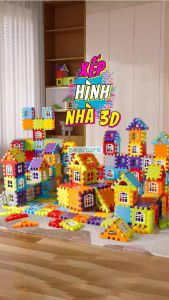 Bộ đồ chơi lắp ghép nhà 3d khối xây dựng 150 chi tiết có cửa sổ đồ chơi xếp hình xây dựng ngôi nhà thông minh