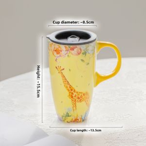 Cartoon Large Capacity Ceramic Cup with Lid