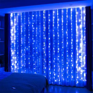 6x3M LED USB Curtain String Fairy Lights Christmas Garland 8 Modes Remote for New Year 2024 Party Garden Home Wedding Decoration