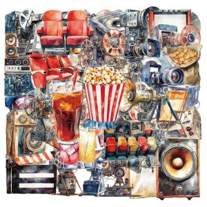 50/100PCS Retro Watercolor Movie Projector Stickers Cartoon Transparent PET Waterproof DIY Notebook Stationery Box Stickers