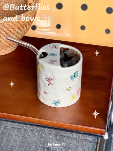 Ceramic Coffee Cup with Butterfly Knot Handle Creative Mugs for Women High Aesthetic Value Birthday Gifts Female Handheld