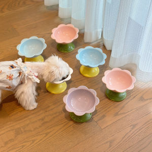 Ceramic Pet Bowl for Dogs And Cats Sloped Mouth Flower Design Spine Protection Small Dog Bowl Water Bowl Cat Food Bowl