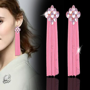 SINLEERY Vintage Boho Colorful Cubic Zirconia Long Tassel Earrings For Women accessoire ES065