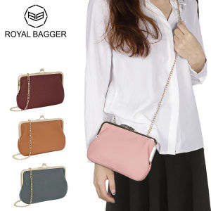 Royal Bagger Kiss Lock Wallets for Women Fashion Casual Clutch Wallet Purse Genuine Leather Mini Chain Crossbody Bag 1843