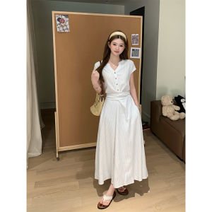 Bow Tie Waist Stripe Dress Short Sleeve