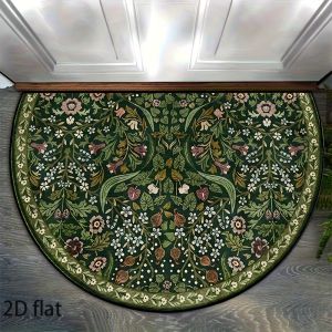 VIKAMA Vintage Floral Half-Circle Doormat Indoor Outdoor Welcome Rug for Living Room Bedroom Balcony Home Decor Floor Mat