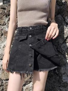 High Waist A-Line Mini Skirt Womens Denim Short Spring Summer New Fashion Slim Fit Outerwear Style Korean Commute Button Detail