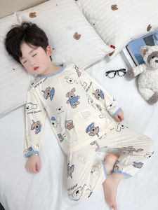 Boys Modal Long Sleeve Sleepwear Thin Home Clothes Set Autumn Spring Summer Comfortable Breathable Moisture Wicking round Neck Pullover