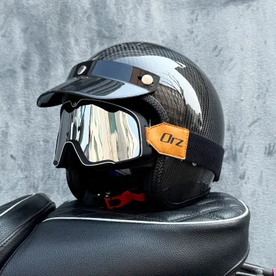ORZ | Retro Handmade Carbon Fiber 3/4 Motorcycle Helmet