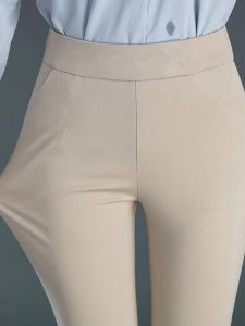 Ladieswear Womens Pants Spring & Fall High Waist Elastic Pants Female 2024 Summer New Arrival Middle-Aged Beige Casual Trousers Straight Pants