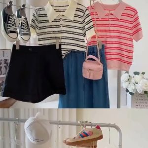 Áo len dệt kim cổ bẻ HỌA TIẾT KẺ NGANG nhiều màu chất liệu thoáng khí mềm mại LCXA135