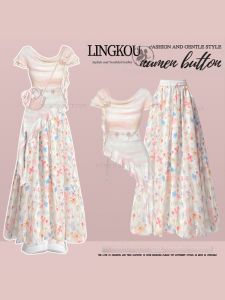 NUMEN BUTTON | Gentle Style Summer Suit French Dye T-shirt High-waist Floral Casual Pants