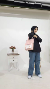 TAS TOTE BAG Resleting Tas Slempang Bahu Wanita Korean Stylish bisa Custom Sablon untuk gift souvenir