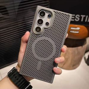 Samsung S25 Ultra Phone Case Metal Hollow out Heat Dissipation Magnetic Wireless Charging Compatible S24 Ultra S23 Ultra