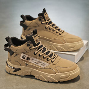 Mens High-Top Martin Boots Thick Bottom Sports Hiking Climbing Shoes British Style Outdoor Leisure round Toe Rubber Outsole