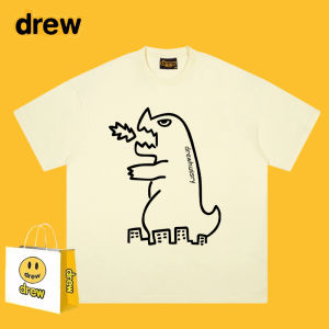 เสื้อยืดแขนสั้นลายการ์ตูนฉลามชักวาลีนสไตล์อเมริกัน Drew Casual Loose Fit สำหรับผู้ชายและผู้หญิงในช่วงฤดูร้อน