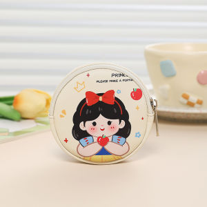 Cute Cartoon Key Pouch Womens Portable Mini round Earphone Coin Bag Multi-functional with Partition Zipper Lock Key Pouch