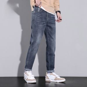 ROMON | Romon Mens Jeans Loose Straight Leg Washed Blue Spring Autumn New Style Casual Long Trousers Youth Trend Cotton Polyester Blend
