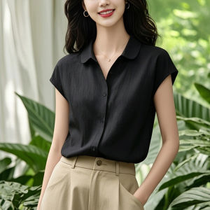 XIAOMENG | Áo Blouse Cotton Linen Thoáng Khí Tay Flare Hồng