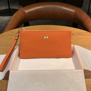 Small H Letter Wallet Female Long Mens Neutral Wrist Strap Ultra-Thin Zipper Handbag One Piece Thin Cell Phone Bag Dual-Use