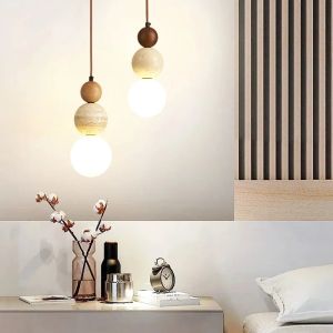 Cream Style Pendant Lamp Bedroom Bedside Led Chandelier Stone Wood Light Designer Bauhaus Medieval Restaurant Bar Small Lights
