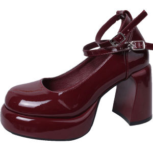 YX | Retro Mary Jane Shoes Red Wedge Heel Waterproof Platform Comfortable