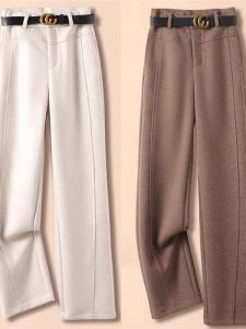 Quần Ống Rộng Cạp Cao Cho Nữ Mùa Thu Đông Mới Quần Ống Đứng Ôm Sát Lưng Rộng Rãi Có Lót Lông Cừu Phong Cách Công Sở