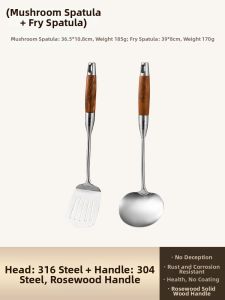 CHUANGSHUNFU | Food Grade Mushroom Shovel Stainless Steel 316 Wood Handle Pan Spatula