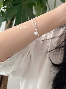 925 Sterling Silver Bracelet Heart Grain Cute Personality Simple High-End Small Audience Elegant Womens Fashion Jewelry