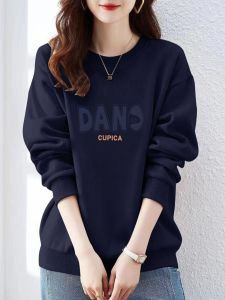 คุณภาพสูง ผ้าขนแกะ เรียงราย หนาขึ้น เสื้อฮู้ด ผู้หญิง Pure ผ้าฝ้าย หลวม พรางหุ่น หลากหลาย แจ๊กเก็ต อินเทรนด์ Top Crewneck Long Sleeve