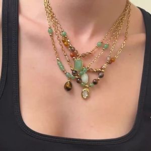 Ingemark | Ingemark Bohemian Multi Layer Natural Stone Bead Pendant Necklace Women Stainless Steel Gold Plated Stackable Chokers Necklaces