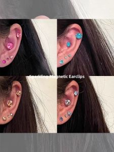 Flashy Colorful Zircon Magnetic Ear Cuff Womens Earrings No Piercing Required Simple Yet Elegant Ear Bone Clip-On Jewelry