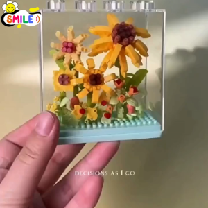 Smile😊 พร้อมส่ง💯 ตัวต่อดอกไม้ กล่องใส โมเดลดอกไม้ Sunflower ดอกคาร์เนชั่น เหมาะสำหรับของขวัญและตกแต่ง ดอกกุหลาบ ดอกทานตะวัน ของขวัญ ของสะสม